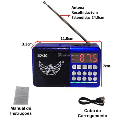 Imagem de Rádio Fm Portátil Com Bluetooth Mp3 Recarregável Conexão USB JD30