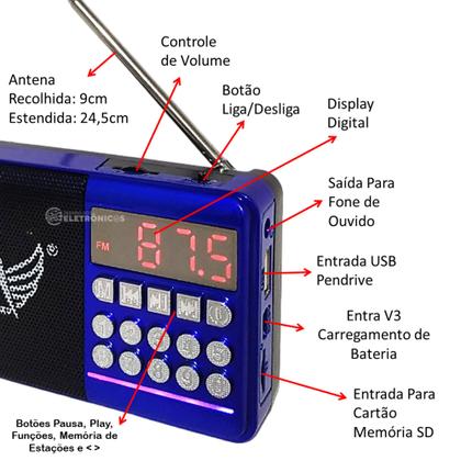 Imagem de Rádio Fm Portátil Com Bluetooth Mp3 Recarregável Conexão USB JD30