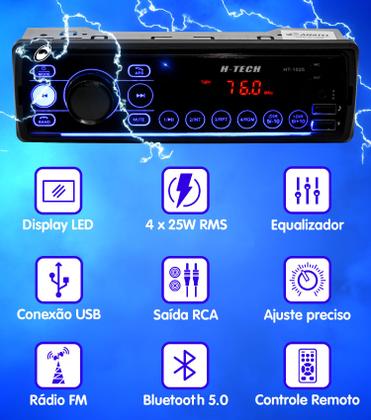 Imagem de Rádio MP3 Automotivo H-Tech HT-1025 USB AUX BT 4 Canais 25W
