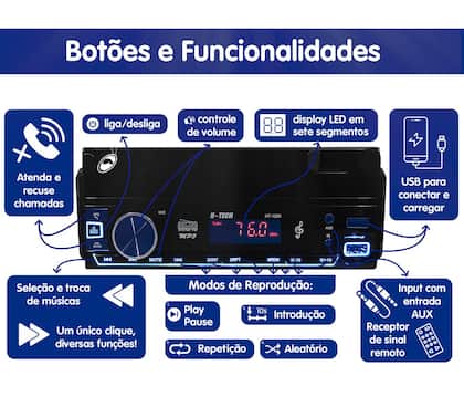 Imagem de Rádio MP3 H-Tech HT-1200 com Suporte Celular USB Bluetooth
