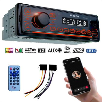 Imagem de Rádio para carro Aparelho de Som Automotivo toca MP3 Bluetooth 2 entradas USB Auxiliar P2 painel iluminado RGB 7 Cores