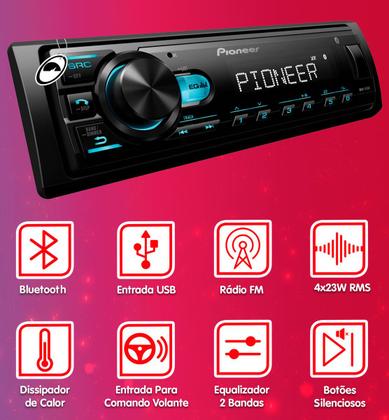 Imagem de Rádio Pioneer MVH-145BR Som Automotivo USB Bluetooth 4 Canais