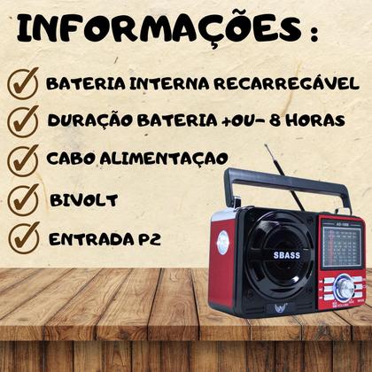 Imagem de Radio Portatil Am e fm A Pilha Retro Vintage Antigo Recarregavel Com Bluettoth e Usb