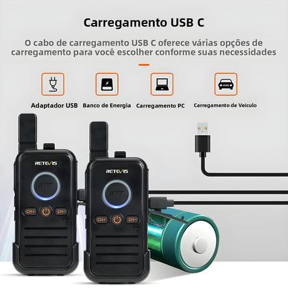 Imagem de Rádio Portátil Dual PTT Retevis RB645 PMR446 Com VOX USB C Para Hotel E Restaurante