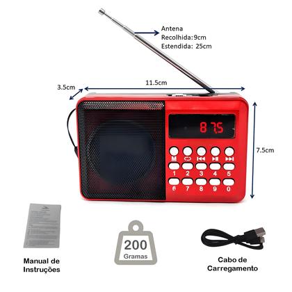 Imagem de Rádio Portátil FM Bluetooth Entrada SD Recarregável Aiker MTJ-2006
