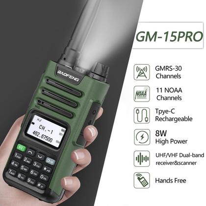 Imagem de Rádio portátil GMRS Baofeng GM-15 Pro 8W de longo alcance, pacote com 2