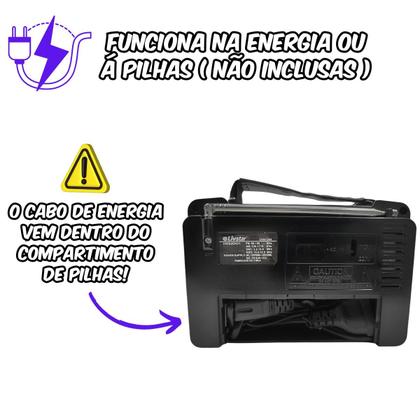 Imagem de Rádio Portátil Livstar Preto 4 Faixa AM FM Bivolt 110V e 220V Pilha ou Tomada com Alça e Antena