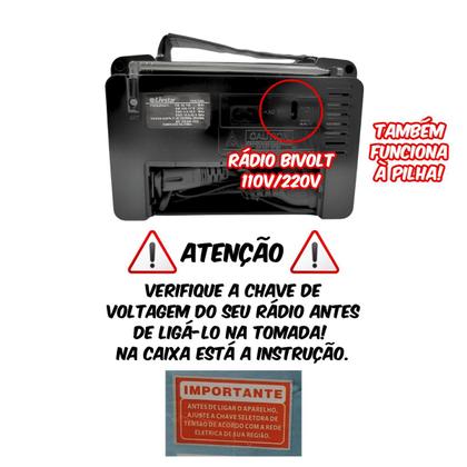 Imagem de Rádio Portátil Livstar Preto 4 Faixa AM FM Bivolt 110V e 220V Pilha ou Tomada com Alça e Antena