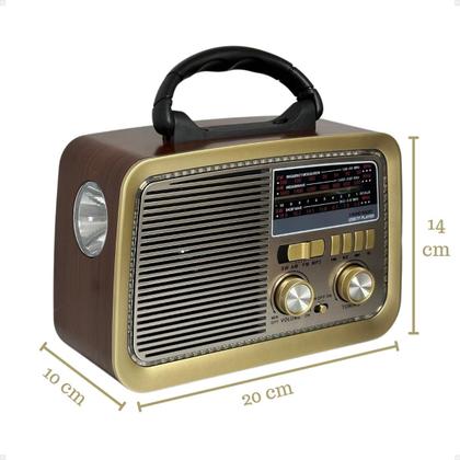 Imagem de Rádio Portátil Retrô Am Fm A Pilha Energia Usb Recarregável Bluetooth