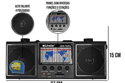 Imagem de Radio Portatil Retro Recarregável Retrô USB Cartão Pilha FM AM SW Bivolt Alto-Falantes 4"