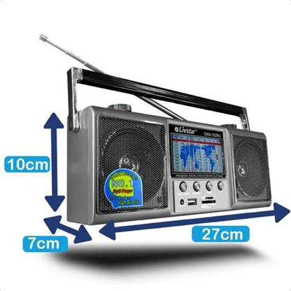 Imagem de Radio Portatil Retro Recarregável Retrô USB Cartão Pilha FM AM SW Bivolt Alto-Falantes 4"