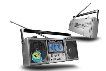 Imagem de Radio Portatil Retro Recarregável Retrô USB Cartão Pilha FM AM SW Bivolt Alto-Falantes 4"