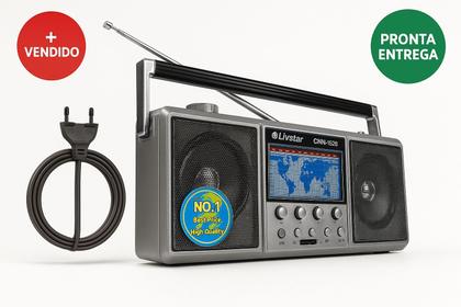 Imagem de Radio Portatil Retro Recarregável Retrô USB Cartão Pilha FM AM SW Bivolt Alto-Falantes 4"