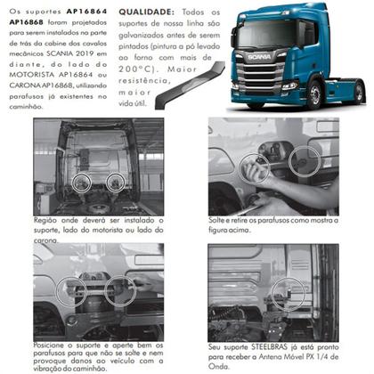 Imagem de Rádio Px 40 Canais RP-40 Antena Maria Mole Inox 2,70m Cabo 5,5m Suporte Traseiro Nova Scania Carona Parafusos