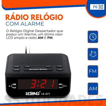 Imagem de Rádio Relógio Digital Am/fm De Mesa Despertador - Enviamos no mesmo dia