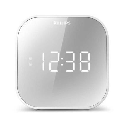 Imagem de Rádio Relógio Phillips 2 Alarmes Fm Visor Espelhado Branco