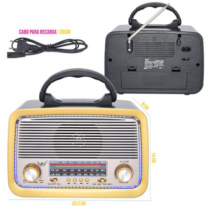 Imagem de Rádio Retrô com 3 Bandas AM/FM/SW, USB, Cartão de Memória e Lanterna LED