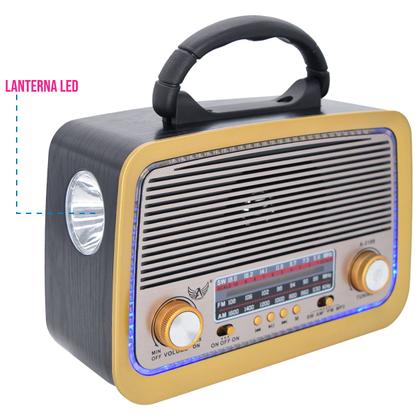 Imagem de Rádio Retrô com 3 Bandas AM/FM/SW, USB, Cartão de Memória e Lanterna LED