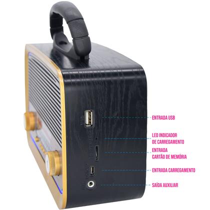 Imagem de Rádio Retrô com 3 Bandas AM/FM/SW, USB, Cartão de Memória e Lanterna LED