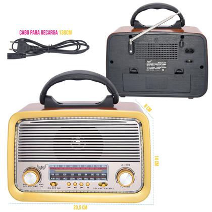 Imagem de Rádio Retrô com 3 Bandas AM/FM/SW, USB, Cartão de Memória e Lanterna LED