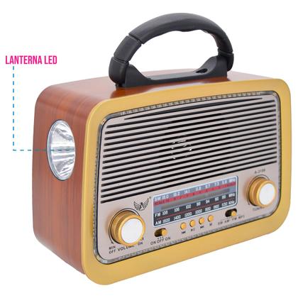 Imagem de Rádio Retrô com 3 Bandas AM/FM/SW, USB, Cartão de Memória e Lanterna LED