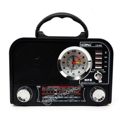 Imagem de Rádio Retrô Com Relógio função bluetoothe 4 Bandas AM/FM/SW Recarregável USB e SD  LE643