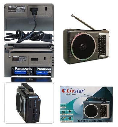 Imagem de Rádio Retrô Portatil 4 Faixas Livstar Am/Fm 3W a Pilha e Energia Alto-Falante Alta Qualidade
