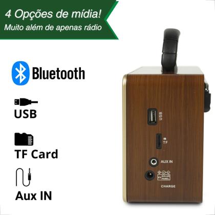 Imagem de Rádio Retrô Vintage AM/FM/SW Com Bluetooth, USB, Cartão TF, Bateria 1200mAh, Entrada Bivolt, Som Potente E Homologação Anatel