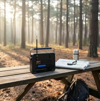 Imagem de Rádio Retro Vintage XBASS AM, FM, SW, USB, Cartão TF, AUX e Bluetooth 5.0, Portátil Bateria recarregável ou Pilhas.