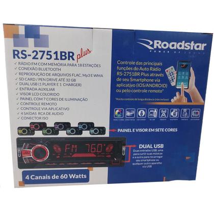 Imagem de Rádio Som Automotivo Bluetooth 2 Usb Sd Fm Mp3 Roadstar RS-2751BR Plus