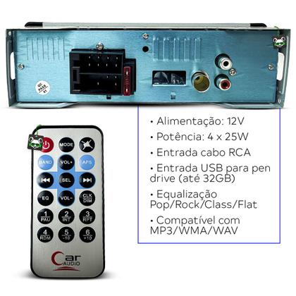 Imagem de Rádio Som Automotivo Mp3 C/ Bluetooth 2 Usb's Aux Pen Drive