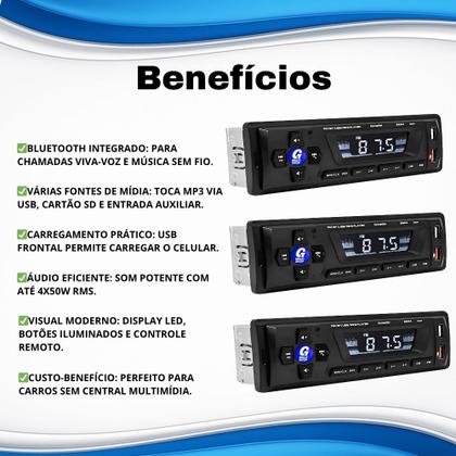 Imagem de Rádio Som Mp3 Player 12v Bluetooth Usb Aux Sd Para Carro