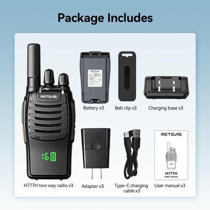 Imagem de Rádios recarregáveis de 2 vias Walkie Talkies Retevis H-777H (pacote com 3)