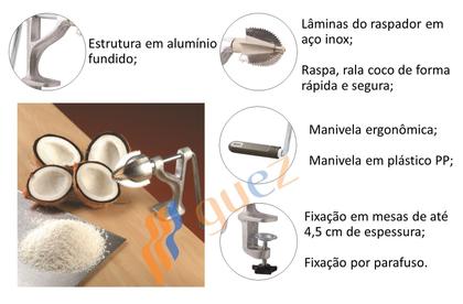 Imagem de Ralador de coco manual raspador com Lâminas em inox