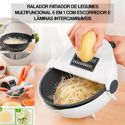 Imagem de Ralador de Legumes 7 em 1 com Escorredor Lâminas Inox Versátil