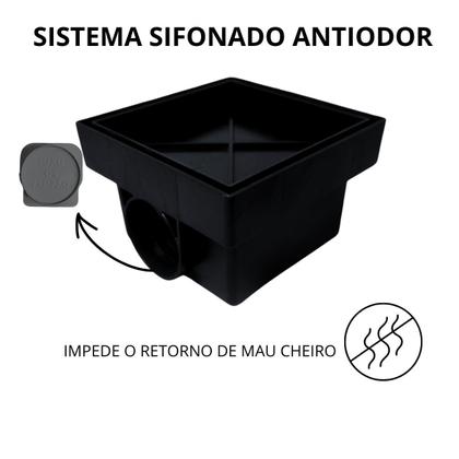 Imagem de Ralo 10x10 Base Plástica Preto Piso Caixa Anti Odor Rasa Quadrada