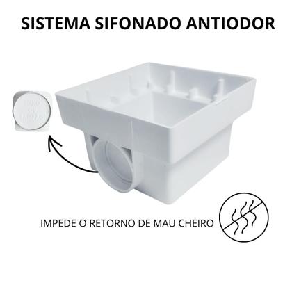 Imagem de Ralo 10x10 Branco Oculto Plastico Anti Cheiro Caixa Sifonada Rasa 1 saída e 1 entrada 40mm