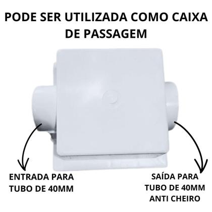 Imagem de Ralo 10x10 Branco Oculto Plastico Anti Cheiro Caixa Sifonada Rasa 1 saída e 1 entrada 40mm