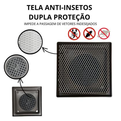 Imagem de Ralo Aluminio modelo 15x15 Concova com Dupla Tela e Coletor Marrom Saída Adapt de 40mm até 100mm