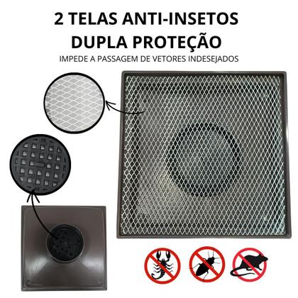 Imagem de Ralo Anti Cheiro 20x20 Inox 304 Dubai Coletor Marrom Saída de 100mm Telas Anti Insetos