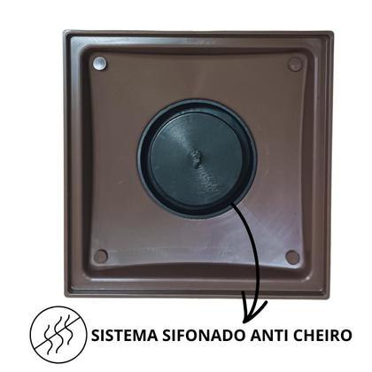 Imagem de Ralo Anti Cheiro 20x20 Inox 304 Dubai Coletor Marrom Saída de 100mm Telas Anti Insetos
