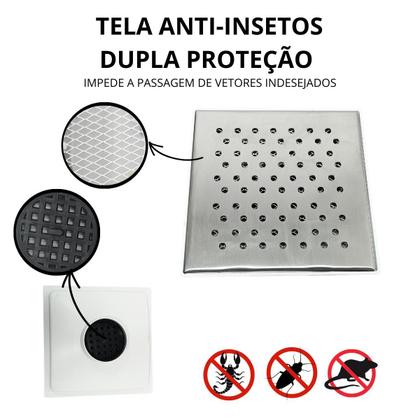 Imagem de Ralo Anti Cheiro 20x20 Inox 304 Perfurado Coletor Branco Saída Baixa tubo de 100mm