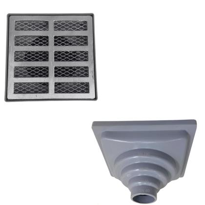 Imagem de Ralo Anti Cheiro Aluminio 15x15 Reta Tela e Coletor Saída Baixa Cinza Adapt de 40mm até 100mm