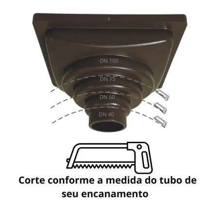 Imagem de Ralo Anti Cheiro Aluminio 15x15 Reta Tela e Coletor Saída Baixa Marrom Adapt de 40mm até 100mm