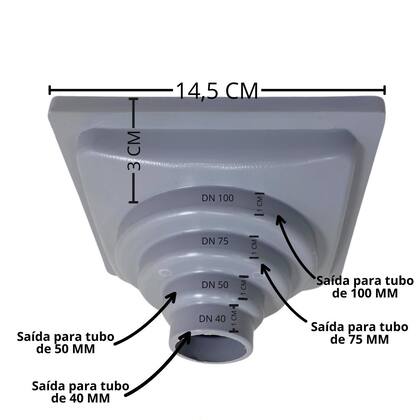 Imagem de Ralo Anti Cheiro Aluminio Concova 15x15 Tela e Coletor Cinza Saída Baixa Adapt de 40mm até 100mm