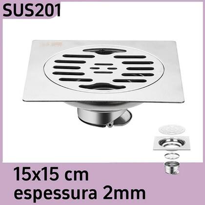 Imagem de Ralo Anti Odor Elimina Mal Cheiro 15 cm Aço Inox Quadrado