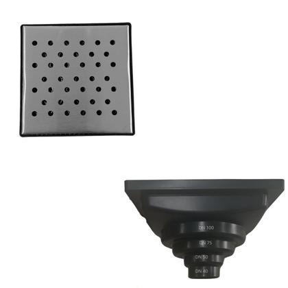 Imagem de Ralo Anti Odor Inox 304 modelo 15x15 Bolinha Tela e Coletor Preto Saída Adapt de 40mm até 100mm