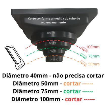 Imagem de Ralo Anti Odor Inox 304 modelo 15x15 Dubai Tela e Coletor Preto Saída Adapt de 40mm até 100mm