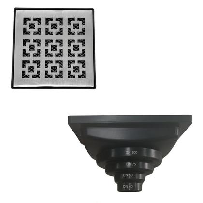 Imagem de Ralo Anti Odor Inox 304 modelo 15x15 Dubai Tela e Coletor Preto Saída Adapt de 40mm até 100mm