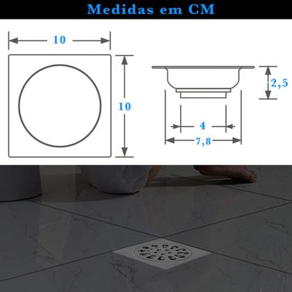 Imagem de Ralo Banheiro Chuveiro Piso Chão Anti Odor Grelha Aço Inox 10cm